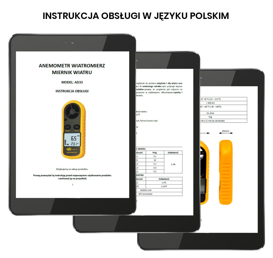 Polska Instrukcja do Anemometru wiatromierza z wyświetlaczem LCD AD33