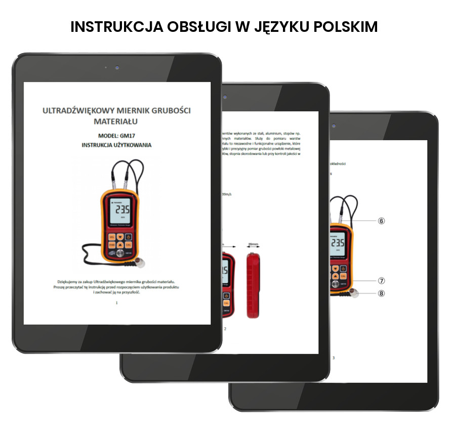 Polska instrukcja do Ultradźwiękowego miernika grubości materiału GM17