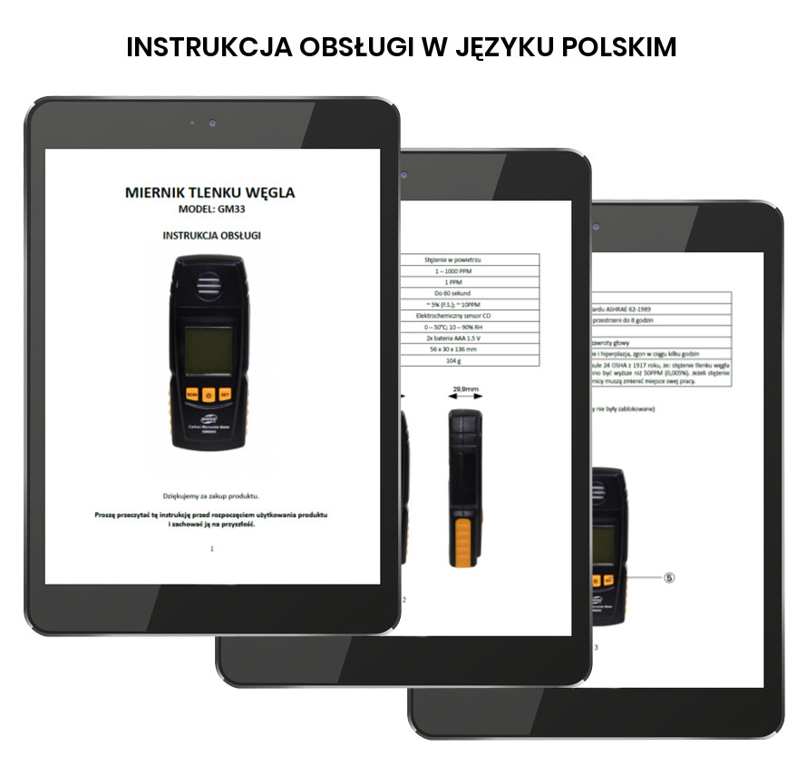 Polska instrukcja do  Miernika tlenku węgla LCD 1000ppm GM33