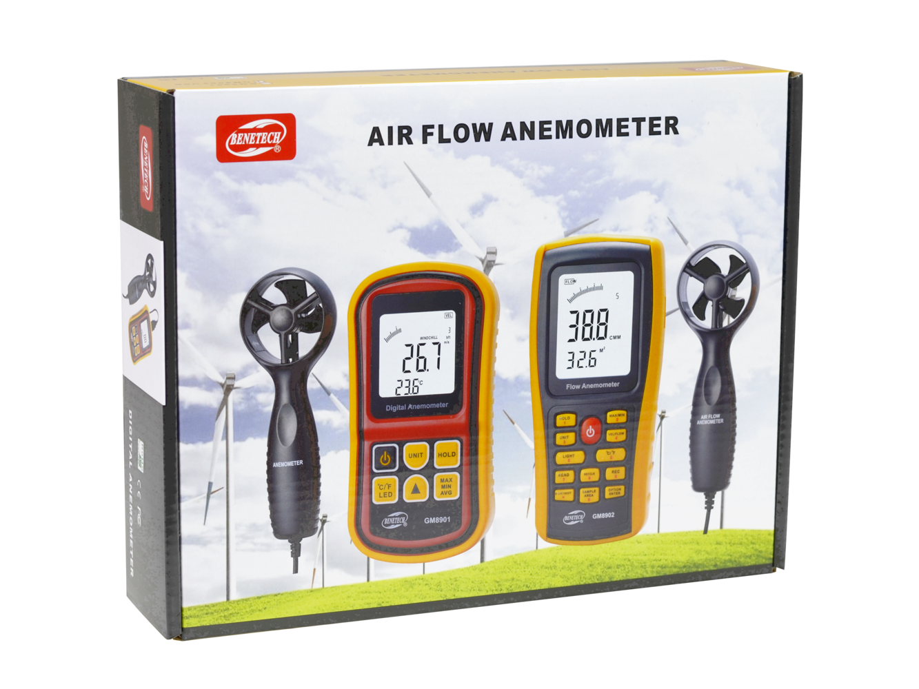 Air Flow Anemometer Air Velocity Gauge Meter Measure Thermometer GM11