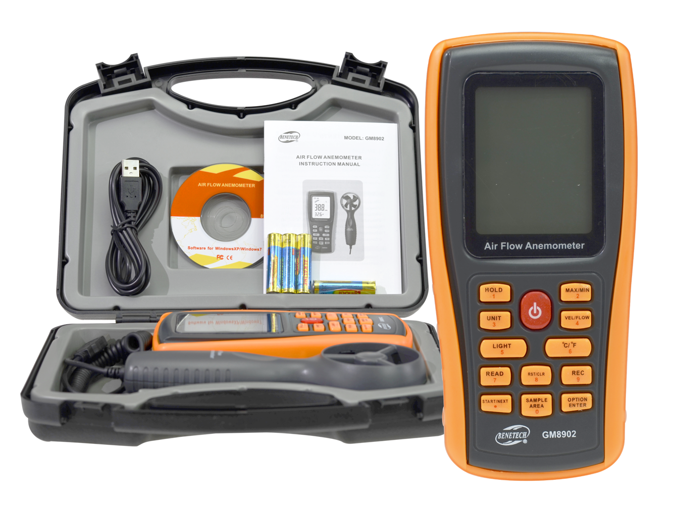 Air Flow Anemometer Air Velocity Gauge Meter Measure Thermometer GM11