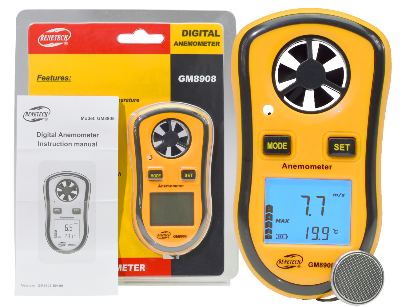 DIGITAL WIND SPEED TEMPERATURE MEASURE GAUGE ANEMOMETER THERMOMETER