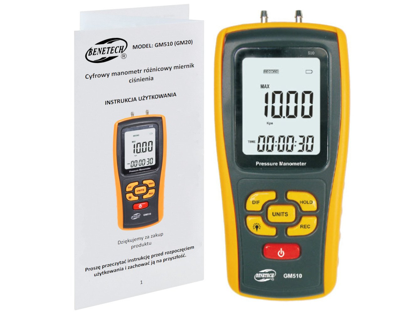 Differential manometer pressure gauge with USB port and LCD GM20