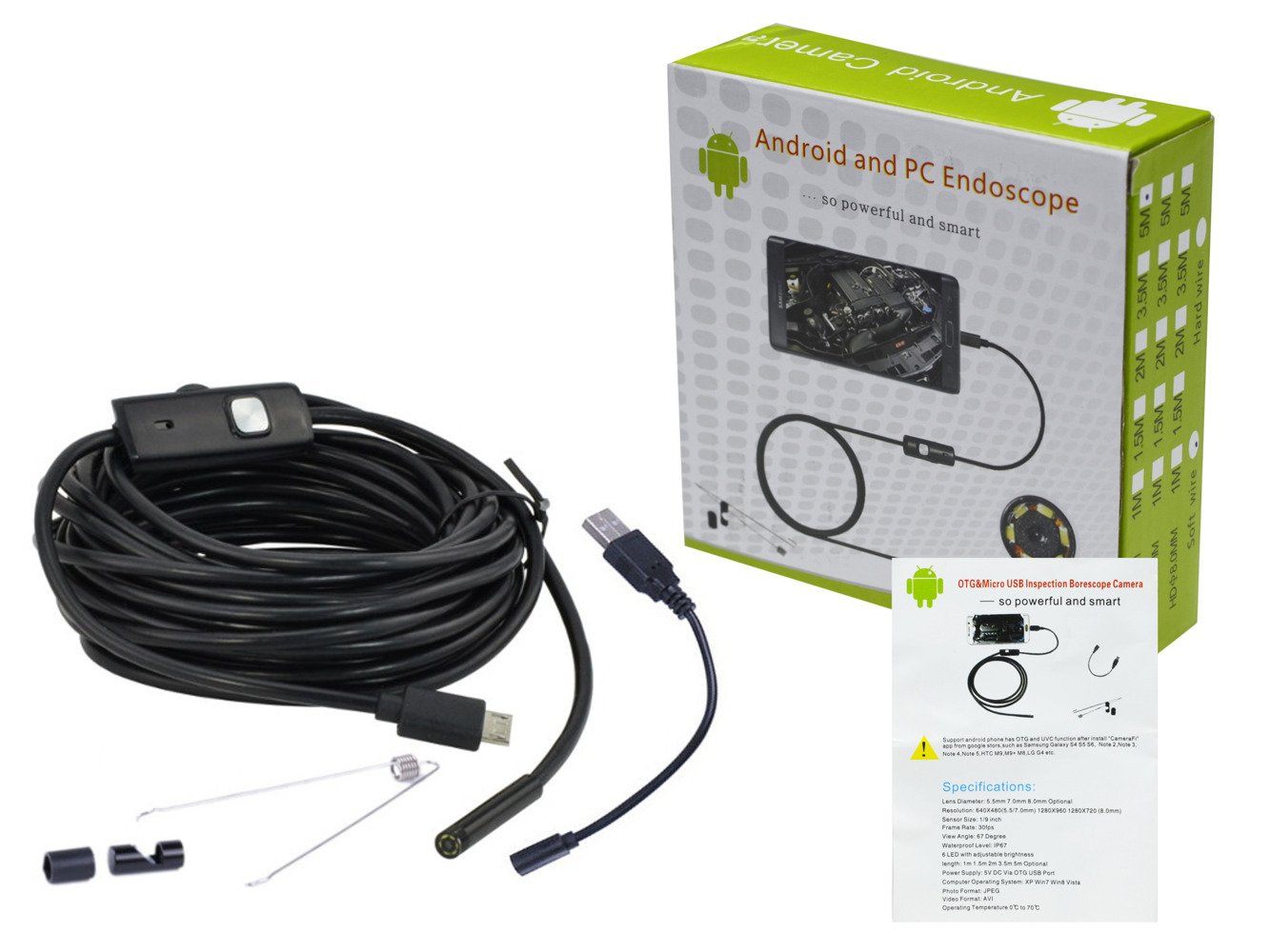 Endoscope inspection camera android 5m 5.5mm stiff Endoscopes \ USB
