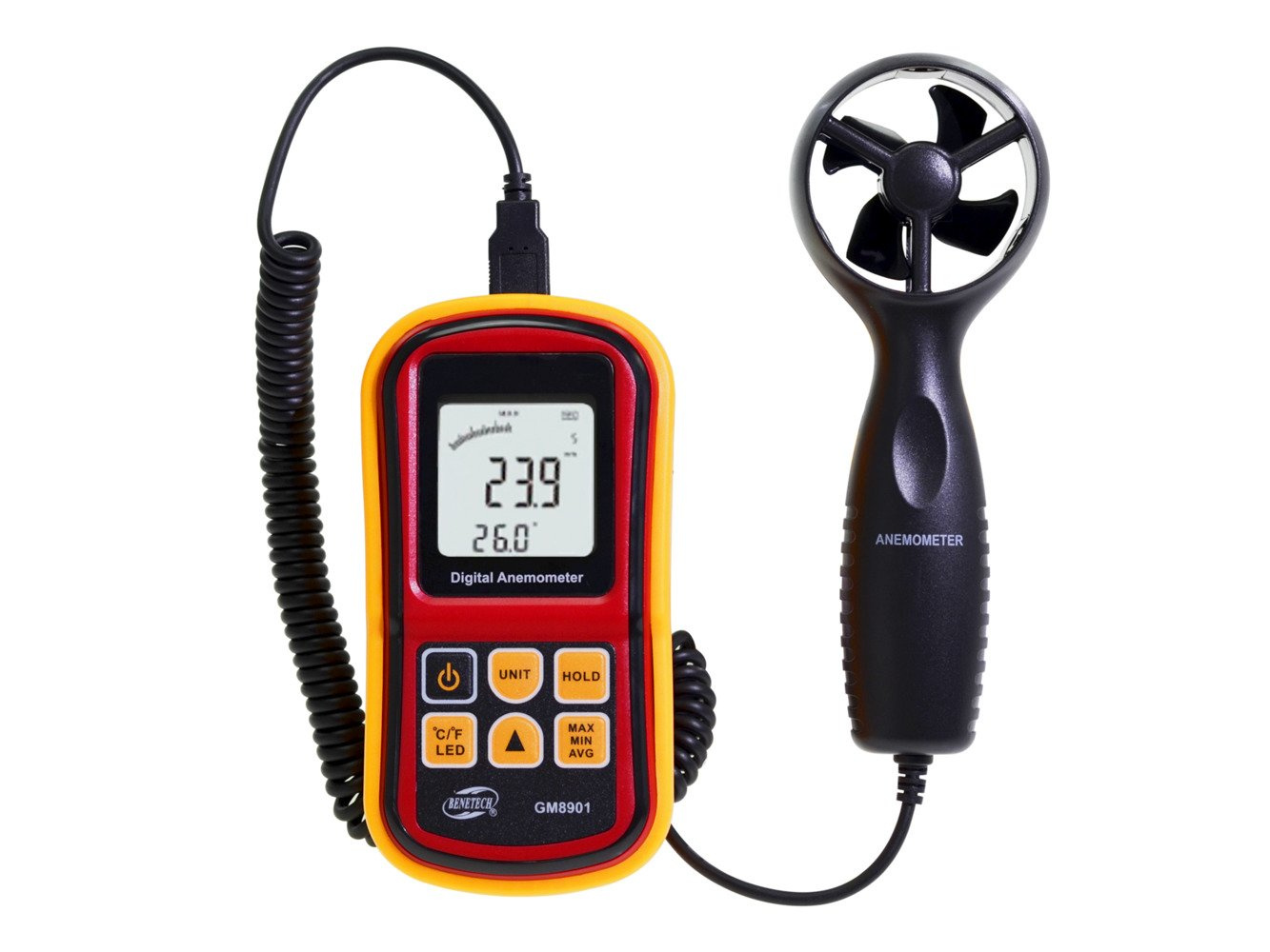 LCD Digital Wind Speed Temperature Gauge Meter Handheld Anemometer