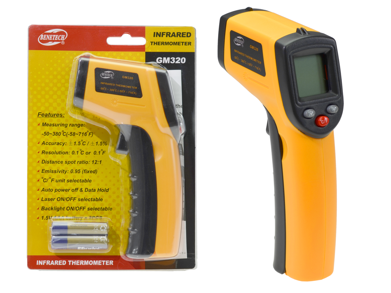 NonContact Laser Infrared Thermometer Temperature Gun Pyrometer AD65 50°C +380°C