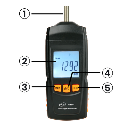 Tachometr Kontaktowy LCD Miernik Obrotów Benetech GM8906