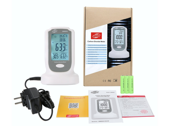 Miernik dwutlenku węgla, czujnik CO2 z datą oraz pomiarem temperatury Wintact WT8802