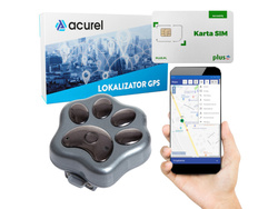 Lokalizator dla zwierząt pies kot + karta Plus + GPS Acurel 1 rok