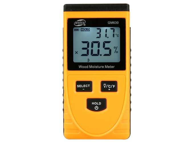 Bezinwazyjny wilgotnościomierz miernik wilgotności drewna + Varta 9V