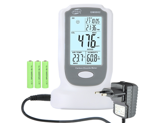 Miernik dwutlenku węgla, czujnik CO2 z datą oraz pomiarem temperatury Wintact WT8802