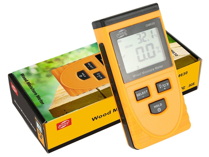 Bezinwazyjny wilgotnościomierz miernik wilgotności drewna + Varta 9V
