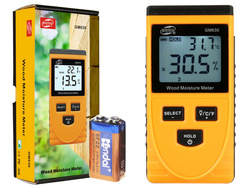 Bezinwazyjny wilgotnościomierz miernik wilgotności drewna + Varta 9V