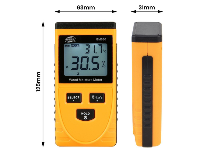 Bezinwazyjny wilgotnościomierz miernik wilgotności drewna + Varta 9V