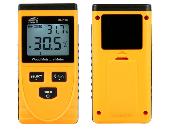 Bezinwazyjny wilgotnościomierz miernik wilgotności drewna + Varta 9V