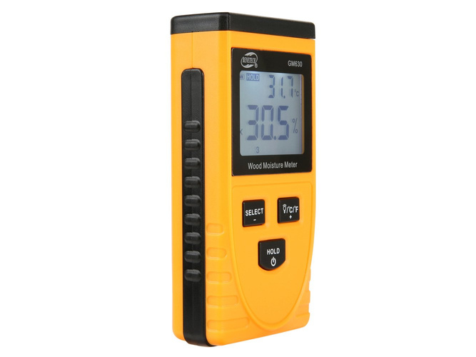 Bezinwazyjny wilgotnościomierz miernik wilgotności drewna + Varta 9V