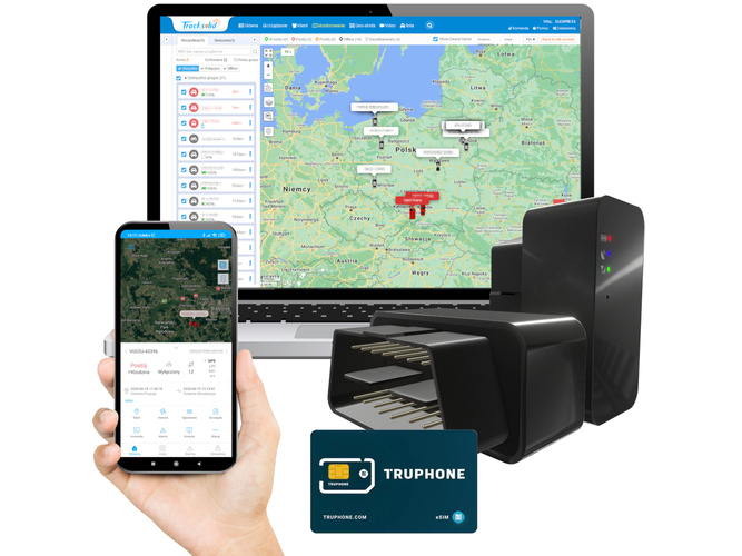 Lokalizator GPS OBD2 pojazdów + karta Truphone + dostęp do Tracksolid Pro na 10 lat