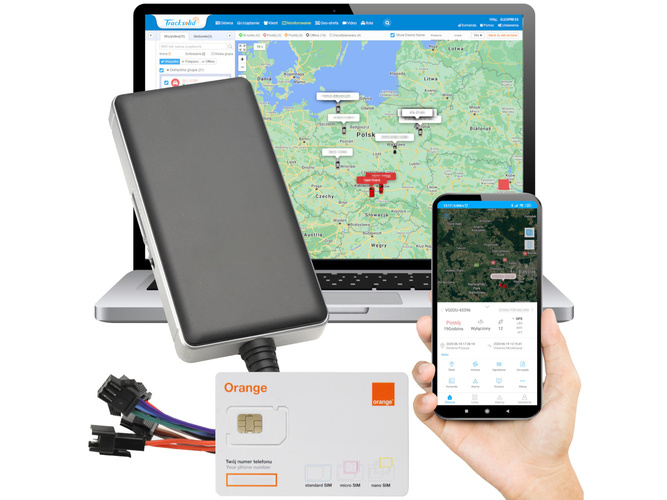 Lokalizator GPS samochodowy zapłon + karta Orange + Tracksolid (dożywotni)