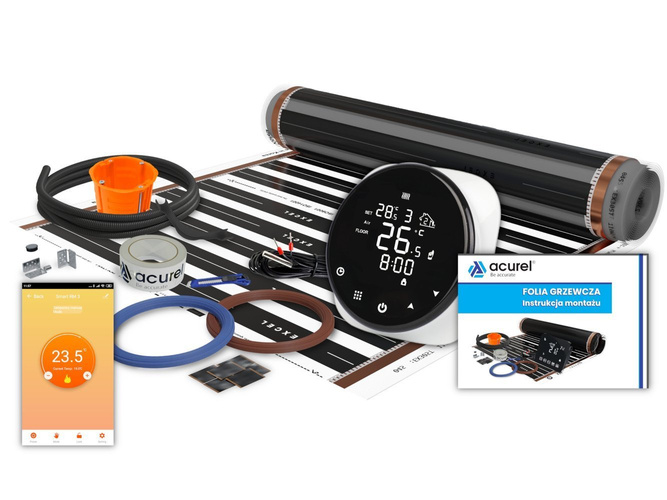 Termostat WiFi do ogrzewania elektrycznego + folia grzewcza 1m2 + akcesoria montażowe