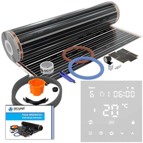 Termostat do ogrzewania elektrycznego + folia grzewcza 1m2 + akcesoria montażowe