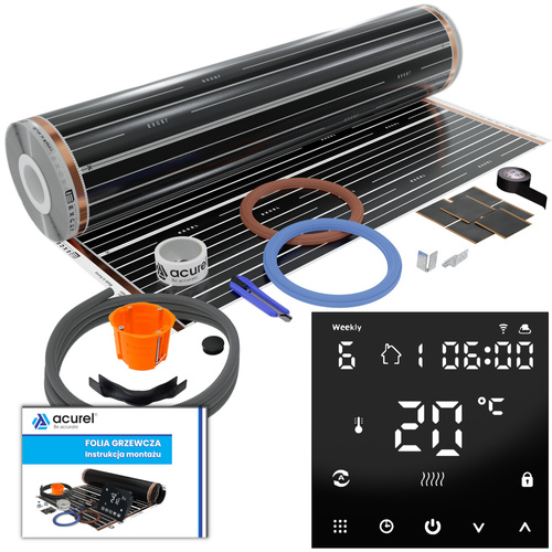 Termostat do ogrzewania elektrycznego + folia grzewcza 2,5m2 + akcesoria montażowe