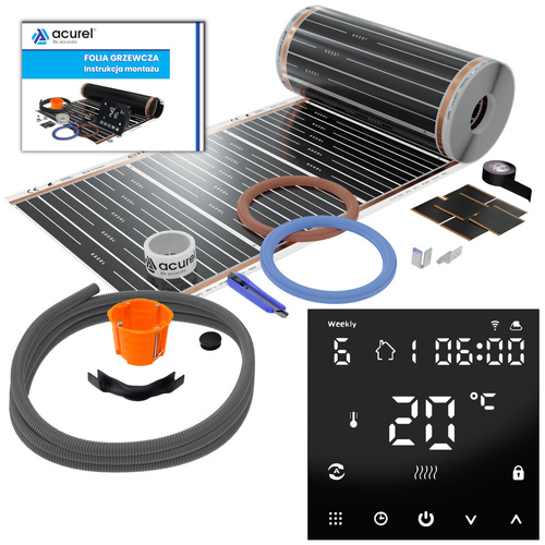 Termostat do ogrzewania elektrycznego + folia grzewcza 6m2 + akcesoria montażowe