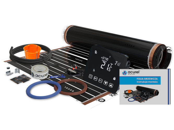 Termostat do ogrzewania elektrycznego + folia grzewcza 80W/m2 13m2 + akcesoria montażowe