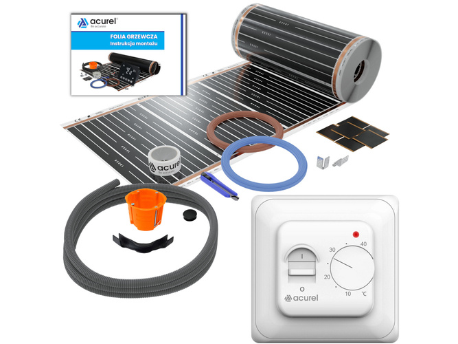 Termostat do ogrzewania elektrycznego + folia grzewcza 9m2 + akcesoria montażowe